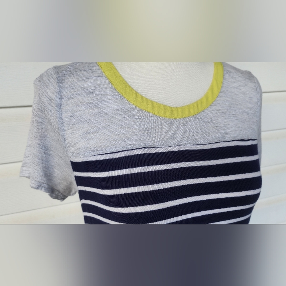 Anthro Skies Are Blue Navy and Gray Striped Tee with Yellow Accent! - Picture 2 of 10